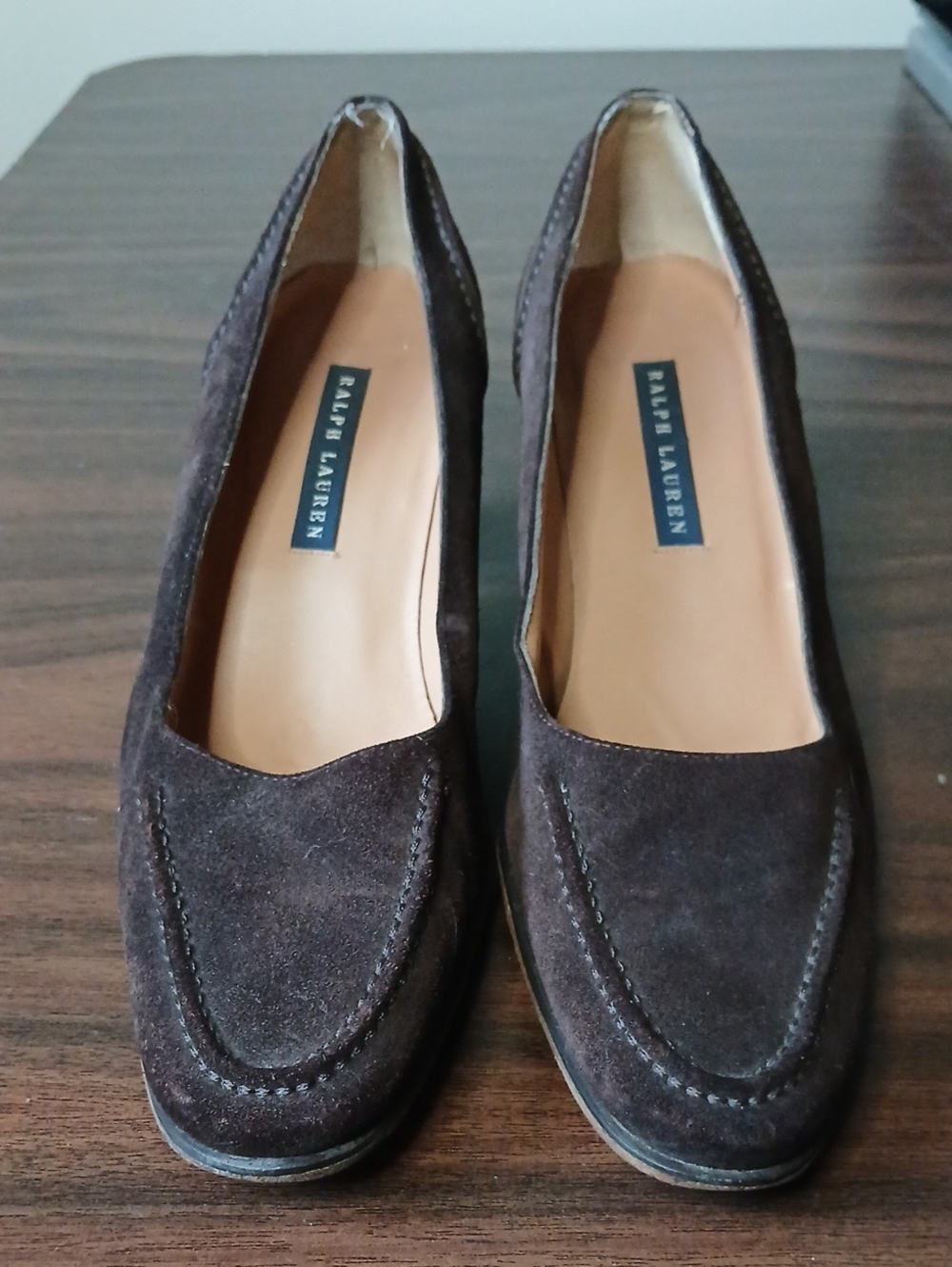 Ralph Lauren Dark Brown Suede Women's Block Pumps